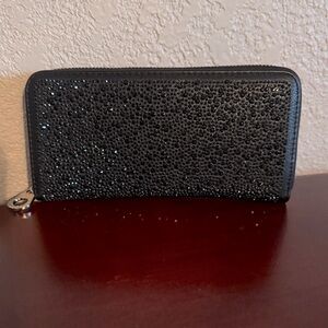 NWOT Black Rhinestone Zip-Around Wallet